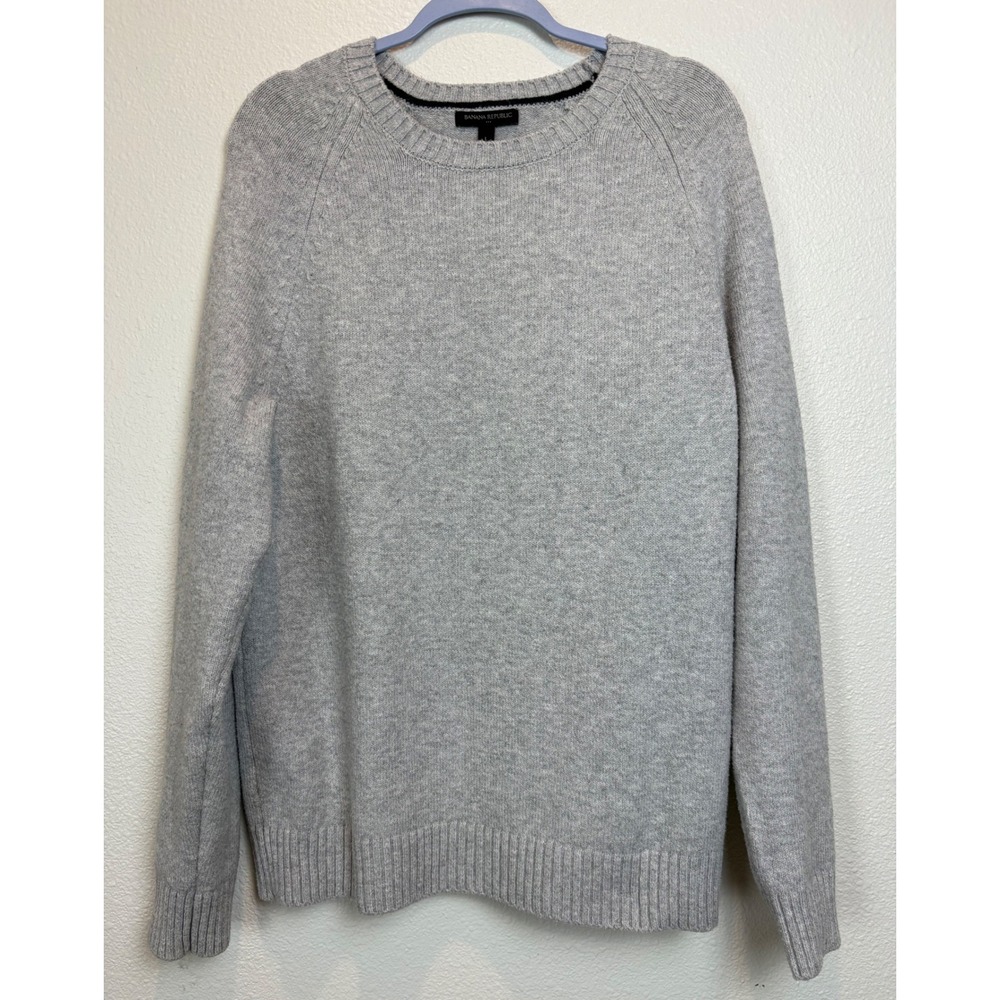 Banana Republic Sweater Mens Large Gray Cotton Blend Raglan Crewneck Large